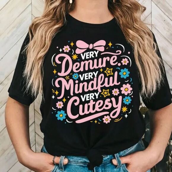 Very Demure Very Mindful Very Cutesy NEW black short sleeve shirt - Picture 2 of 2